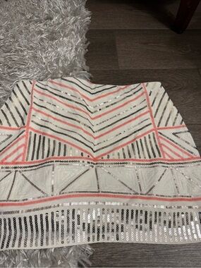 Express White Sequin Geometric Mini Skirt with Pink and Black Accents